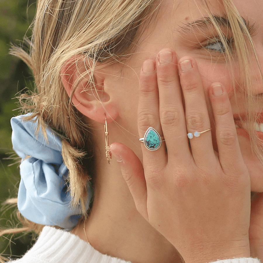 Woman wearing Turquoise Ring - womens turquoise jewellery by indie and harper