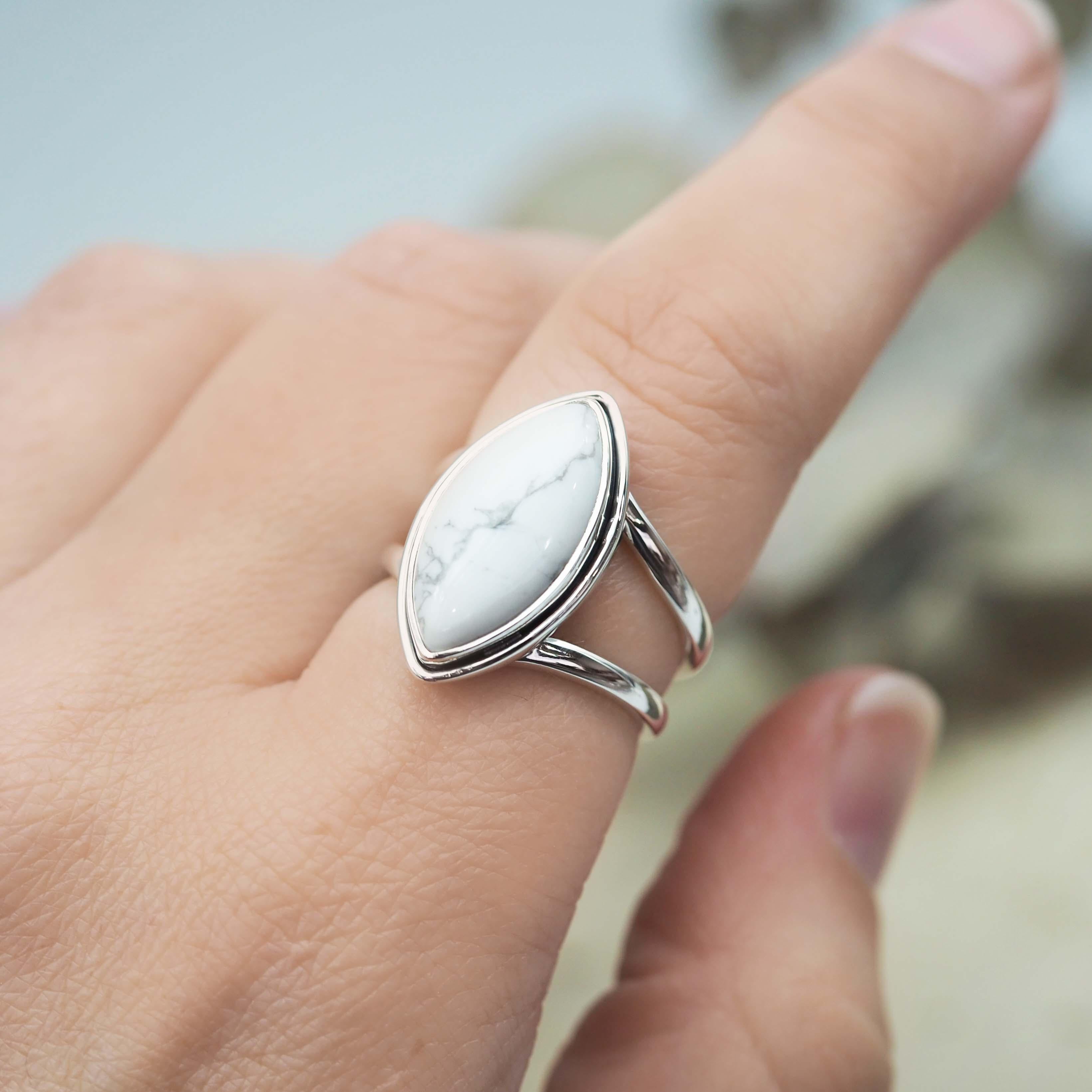 White Howlite Double Band Ring - womens jewellery by indie and harper