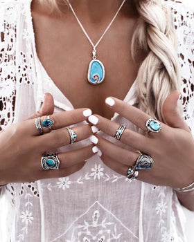 woman wearing silver turquoise jewellery