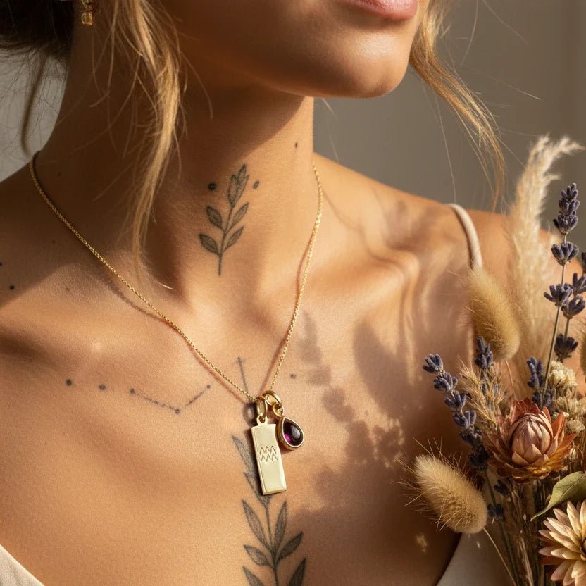 valentines day jewellery collection of woman wearing a personalised necklace