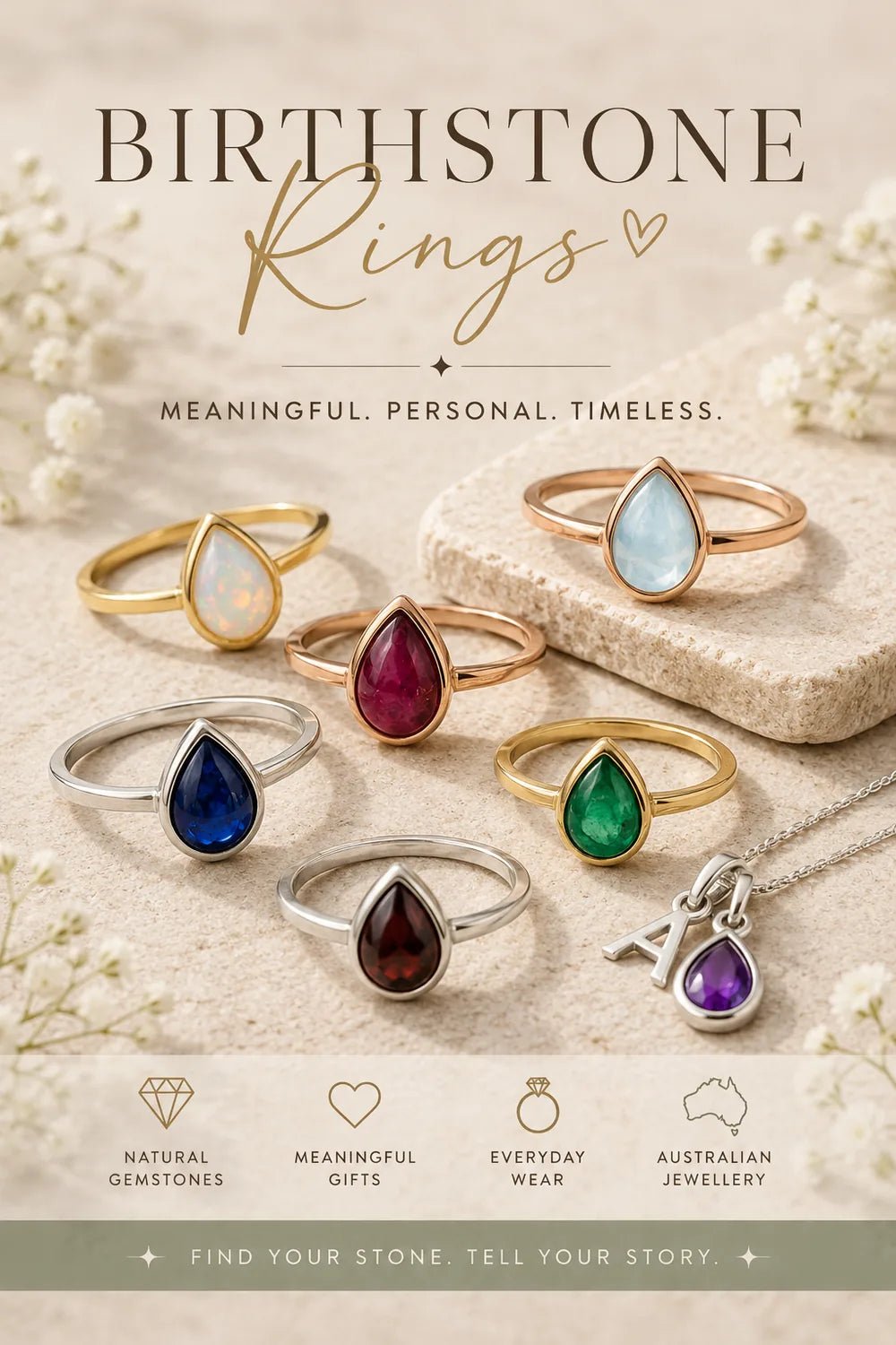 Indie and Harper Birthstone Rings Australia