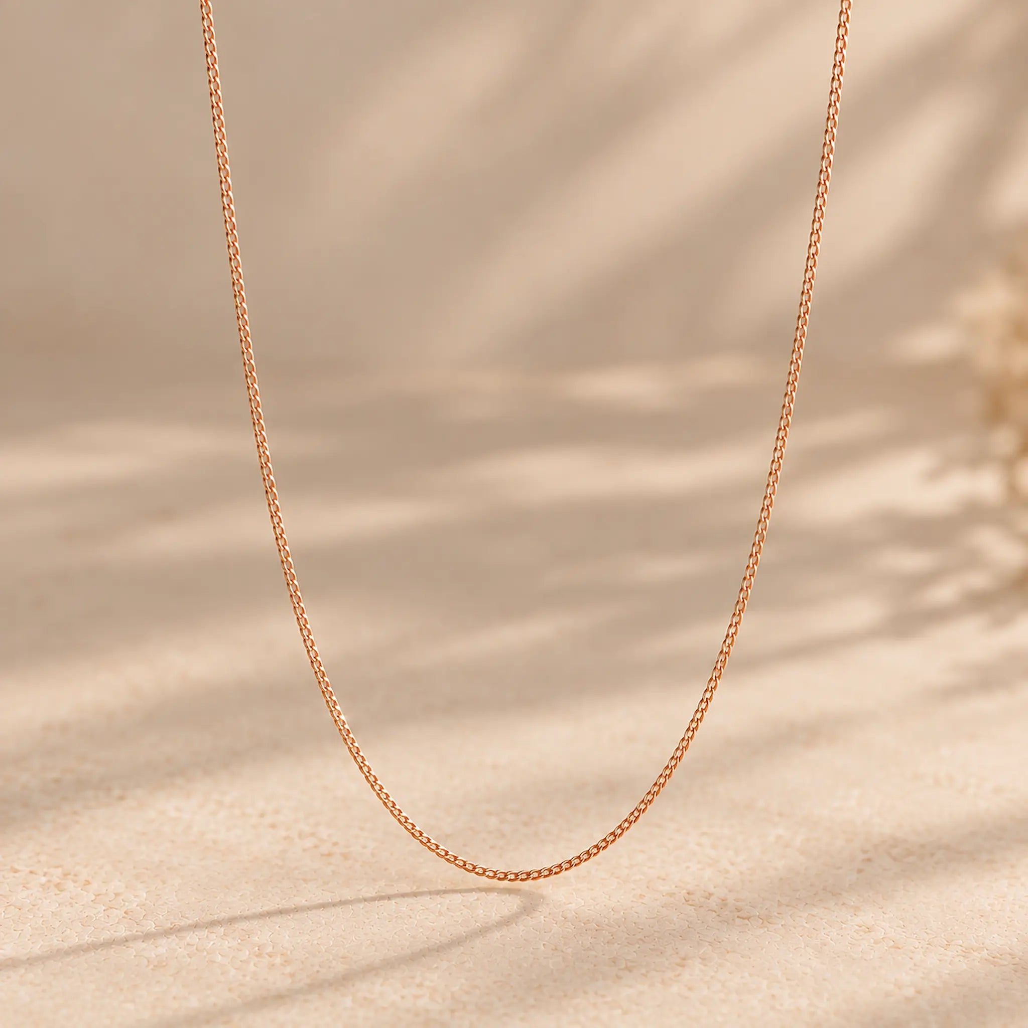 minimalist 9k rose gold chain necklace hanging - 1mm fine curb chain