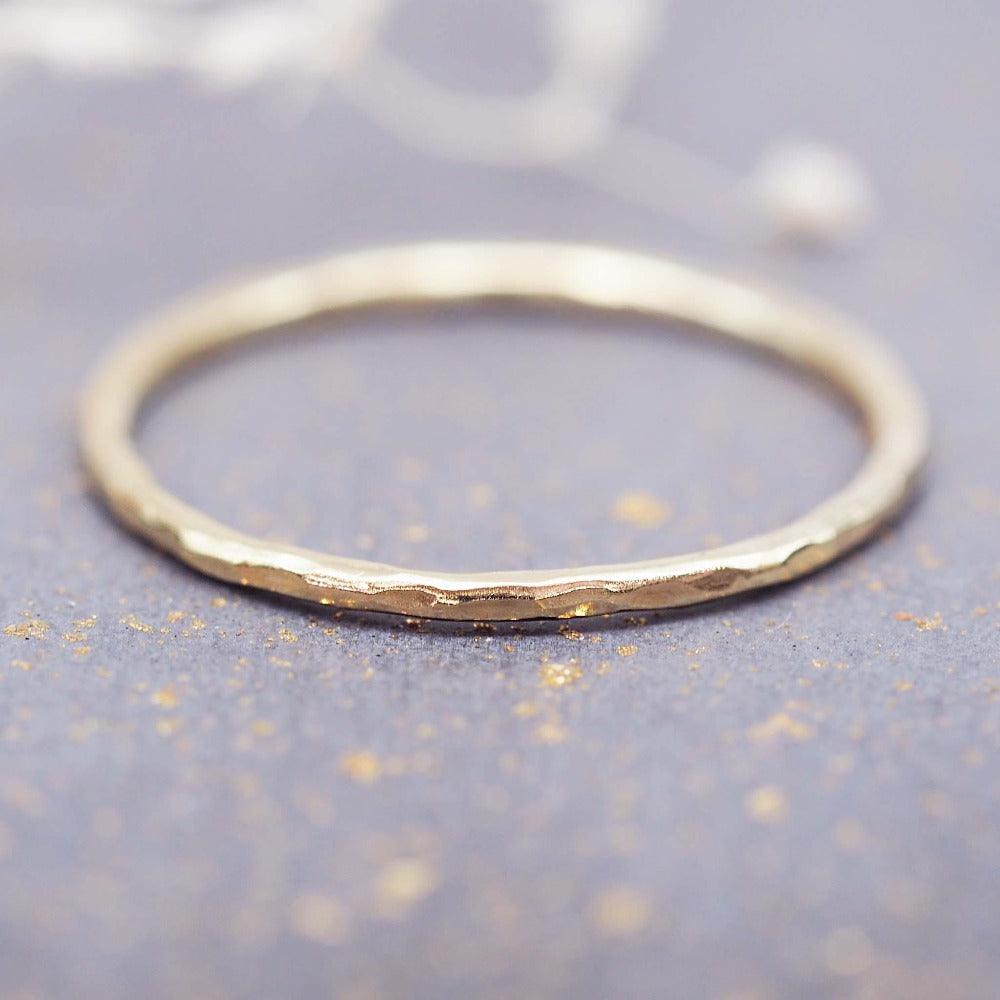 9k Solid Gold Thin Hammered Stacker Ring - womens jewellery by indie and harper