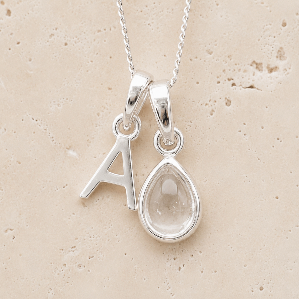 Silver Initial and April Birthstone Herkimer Quartz Necklace