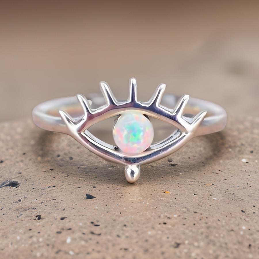 Opal ring with evil eye design - Opal jewellery Australia 
