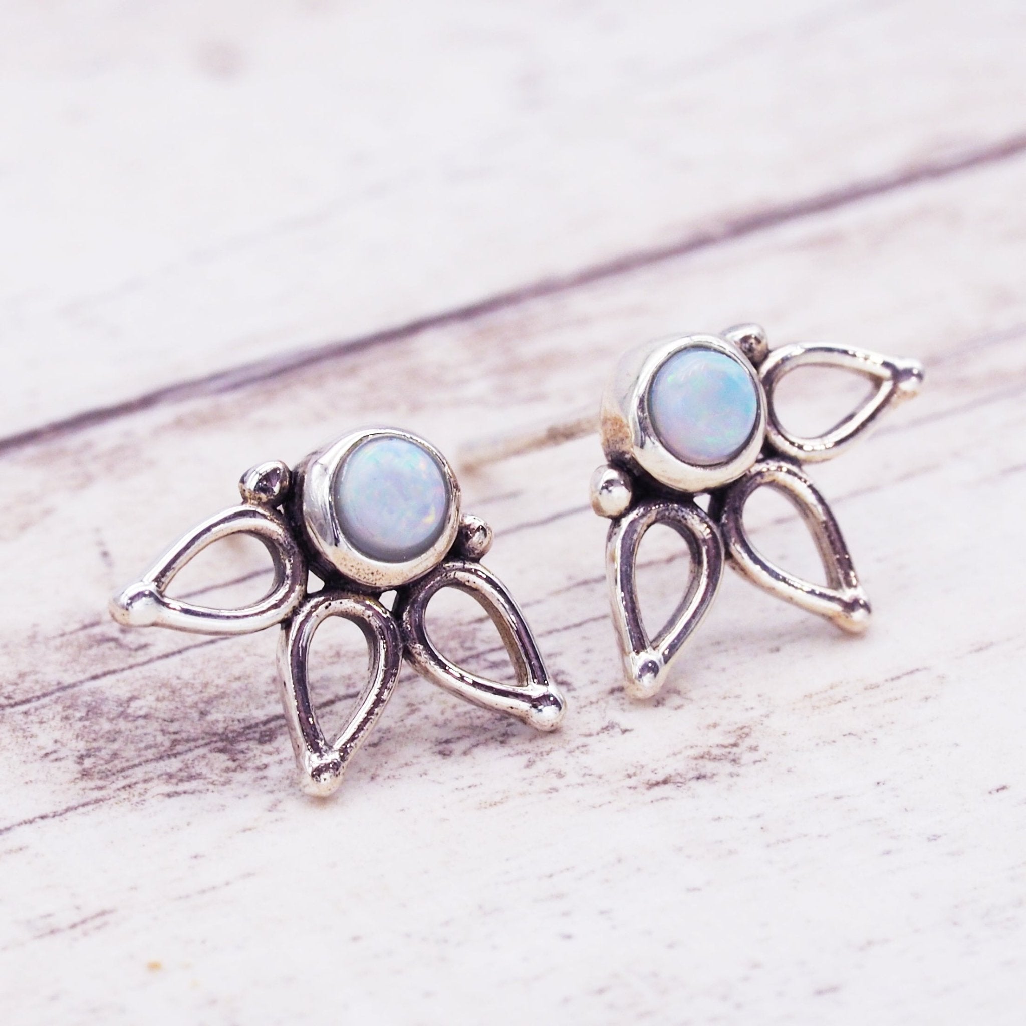 sterling silver stud earrings with natural australian opals