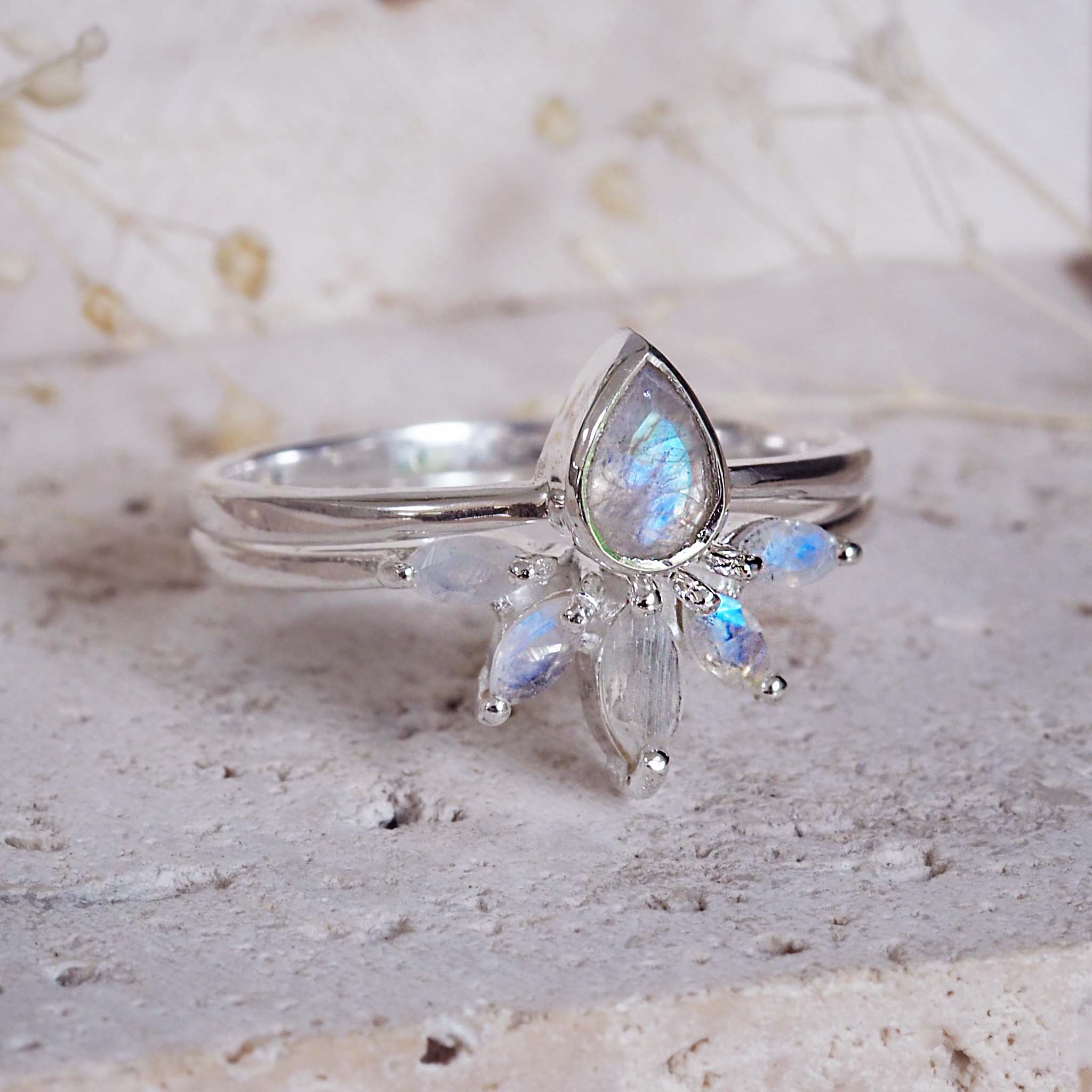 moonstone ring made with sterling silver - stacking rings for women by online jewellery brand indie and harper