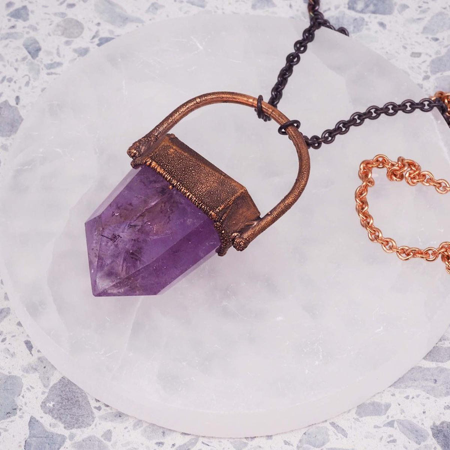 recycled Copper and Amethyst Necklace - womens amethyst jewellery - australian jewellery online