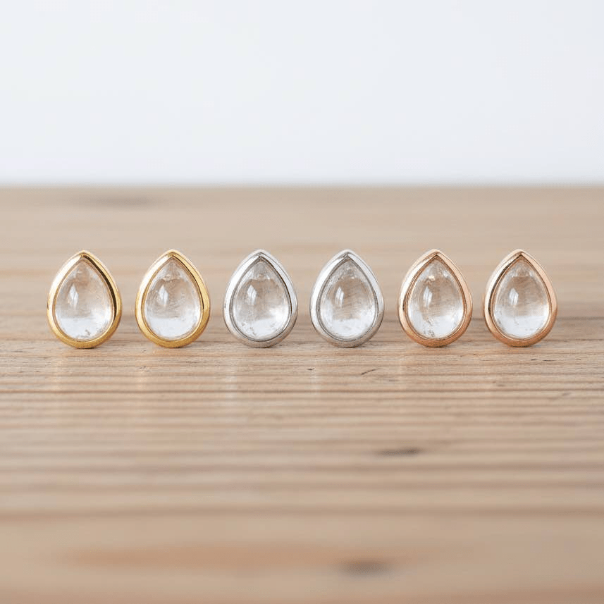 April Birthstone Herkimer Quartz earrings in rose gold, silver and gold - womens jewellery by australian jewellery brand indie and harper