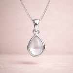Sterling Silver april birthstone necklace with a pear-shaped natural clear quartz gemstone pendant - birthstone jewellery gift for her