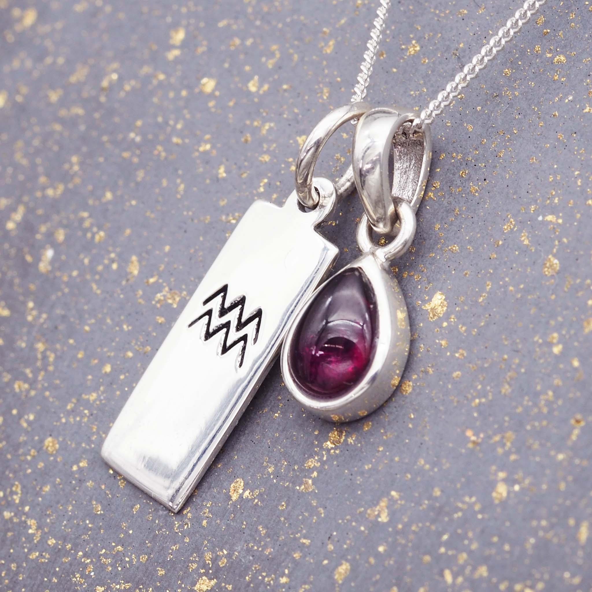 Zodiac Aquarius and January silver Garnet Necklace - womens jewelry by australian jewellery brand indie and harper