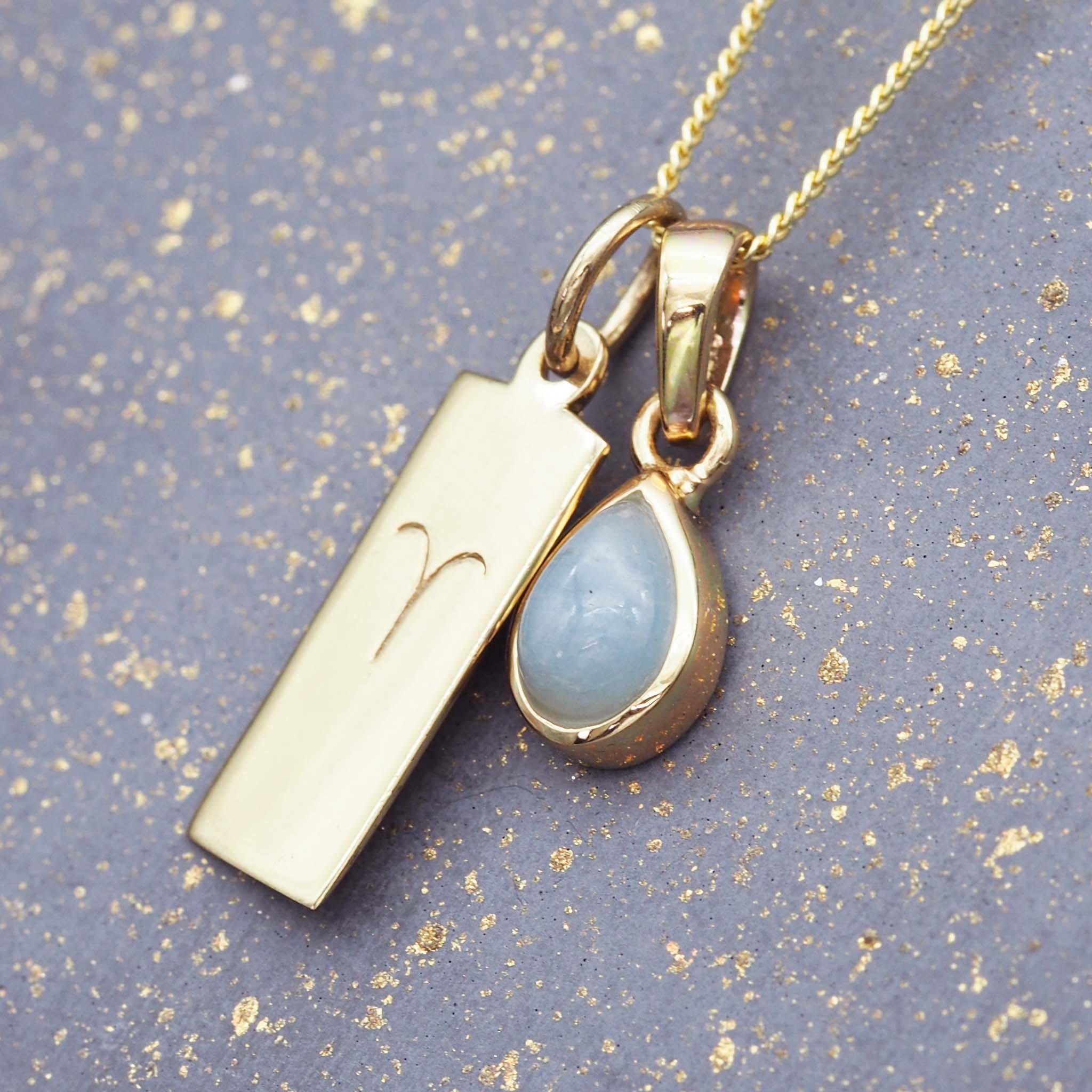 Gold Aries Necklace and march Birthstone aquamarine Necklace by indie and harper