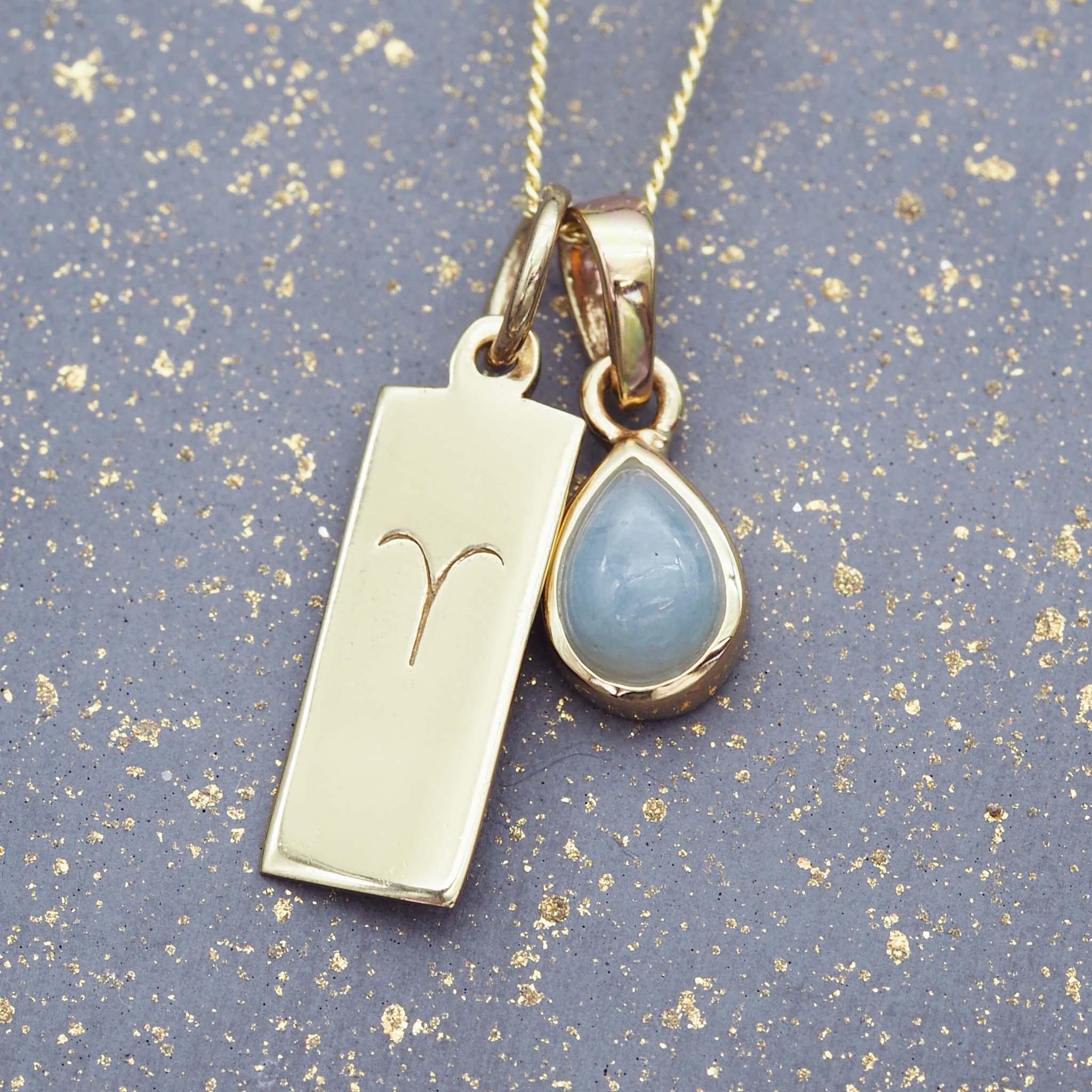 Gold Aries and march Birthstone aquamarine Necklace by indie and harper Australia 
