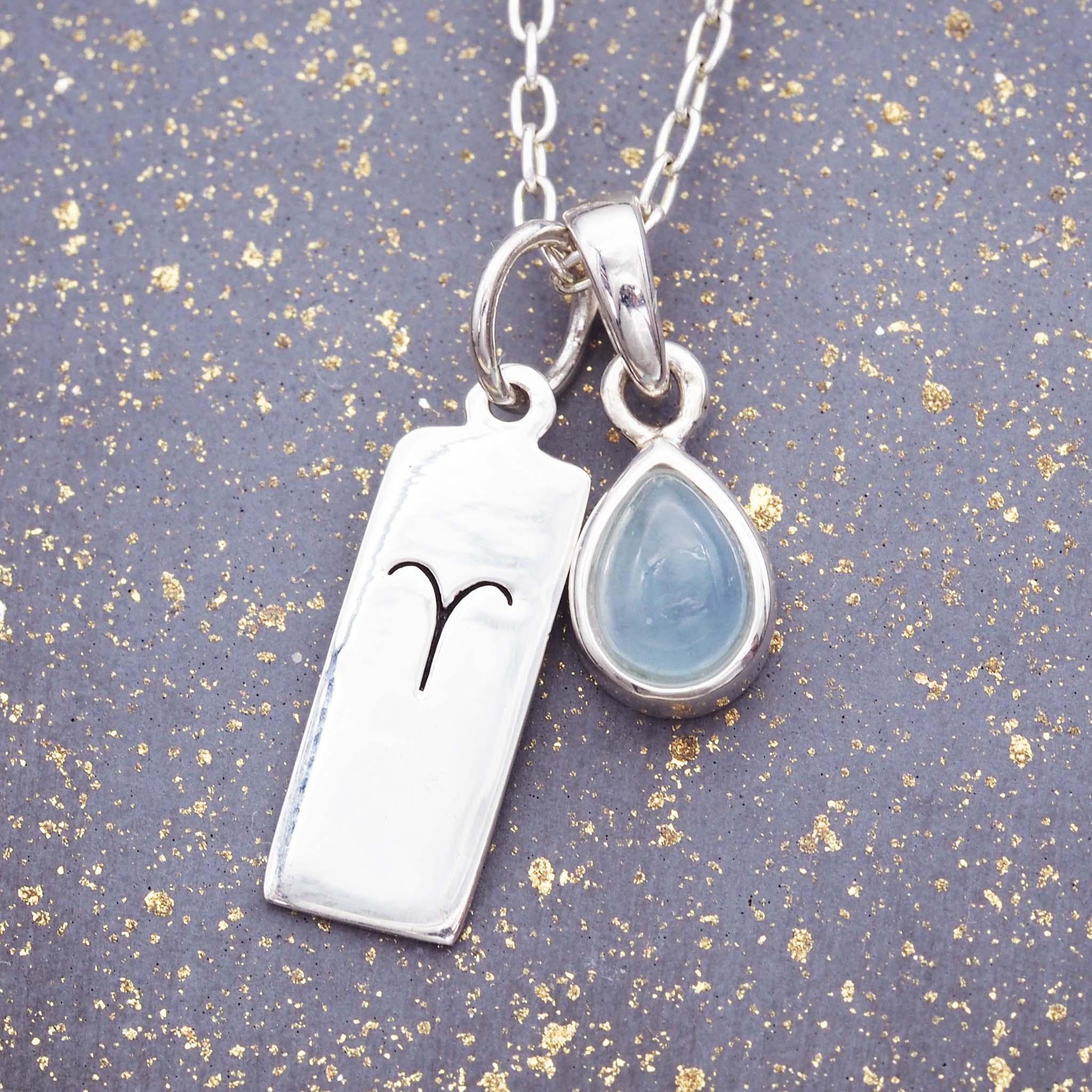 Silver Aries and march Birthstone aquamarine Necklace by indie and harper Australia 