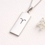 sterling silver necklace with rectangle pendant with aries zodiac