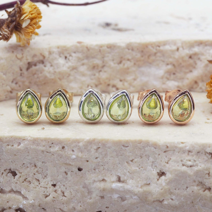August Birthstone Earrings - gold, sterling silver and rose gold peridot jewellery - august birthstone jewellery australia