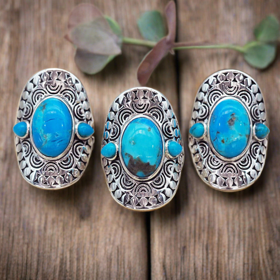 aztec boho turquoise ring - womens turquoise jewellery australia