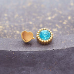 double sided stud earrings with threaded backing - made with gold plating over stainless steel and blue cubic zirconia - waterproof jewellery australia by indie and harper
