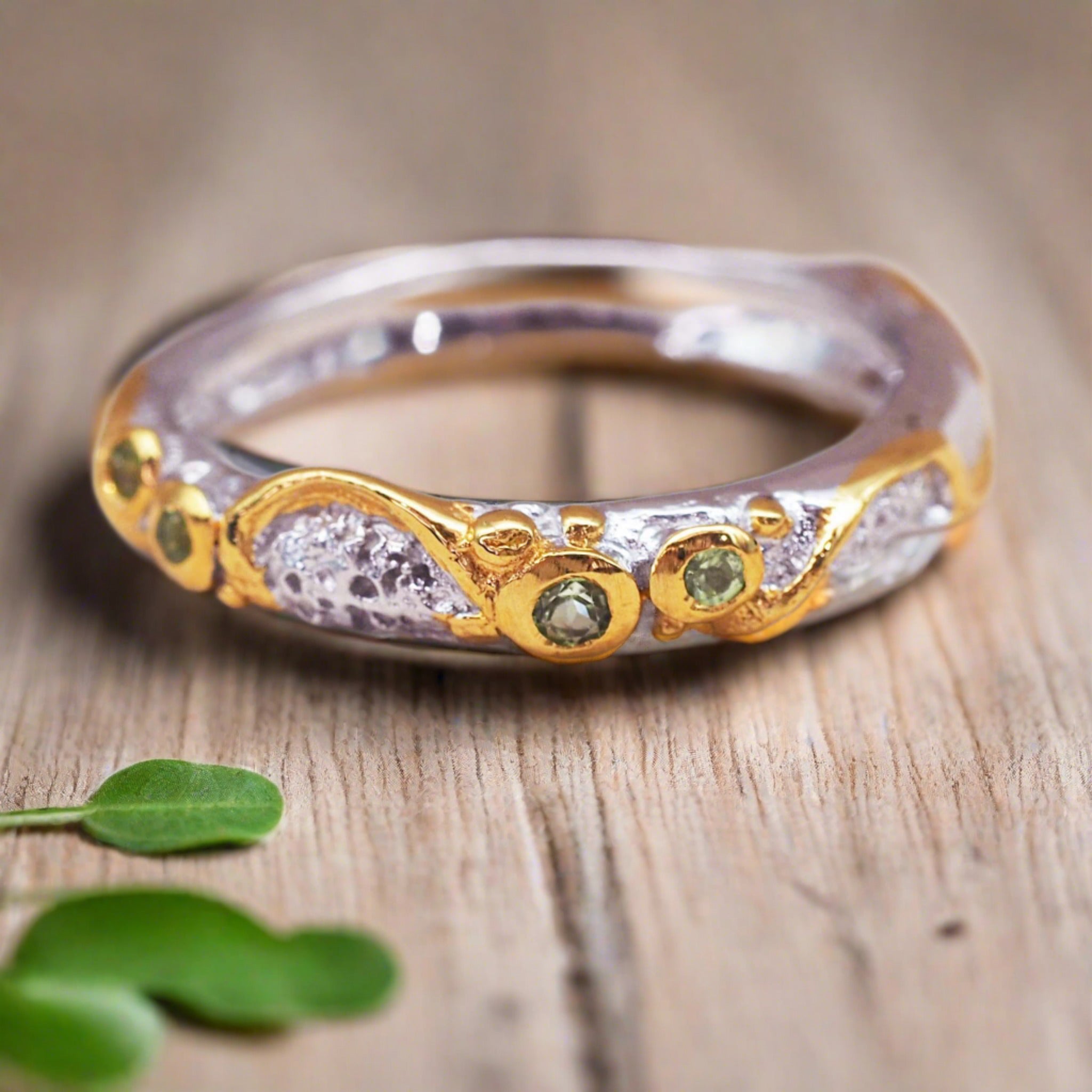 Bespoke Peridot Silver and Gold Ring - womens jewellery by indie and harper