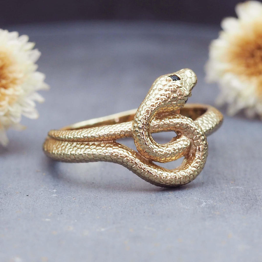 Black Spinel Medusa Ring - womens jewellery by indie and harper