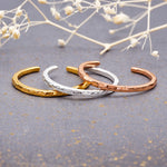 Hammered open toe rings in gold, sterling silver and rose gold