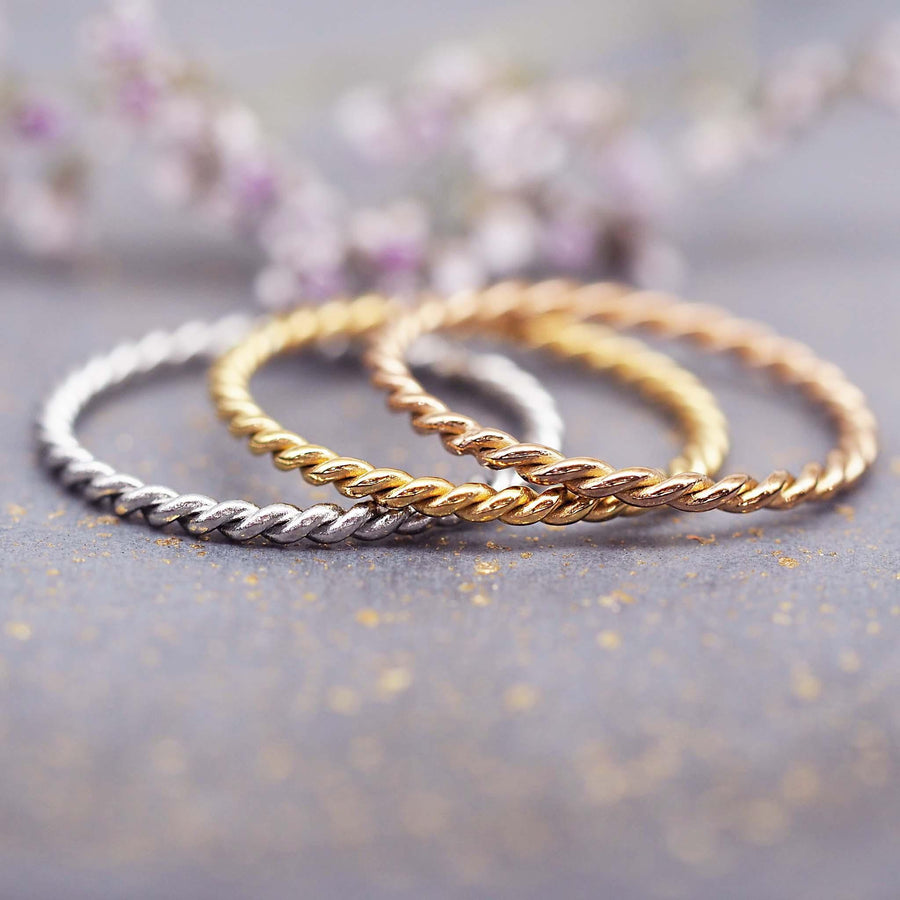 Briar Twist Stacker Rings in gold silver and rose gold - womens waterproof jewellery by Australian jewellery brand indie and harper