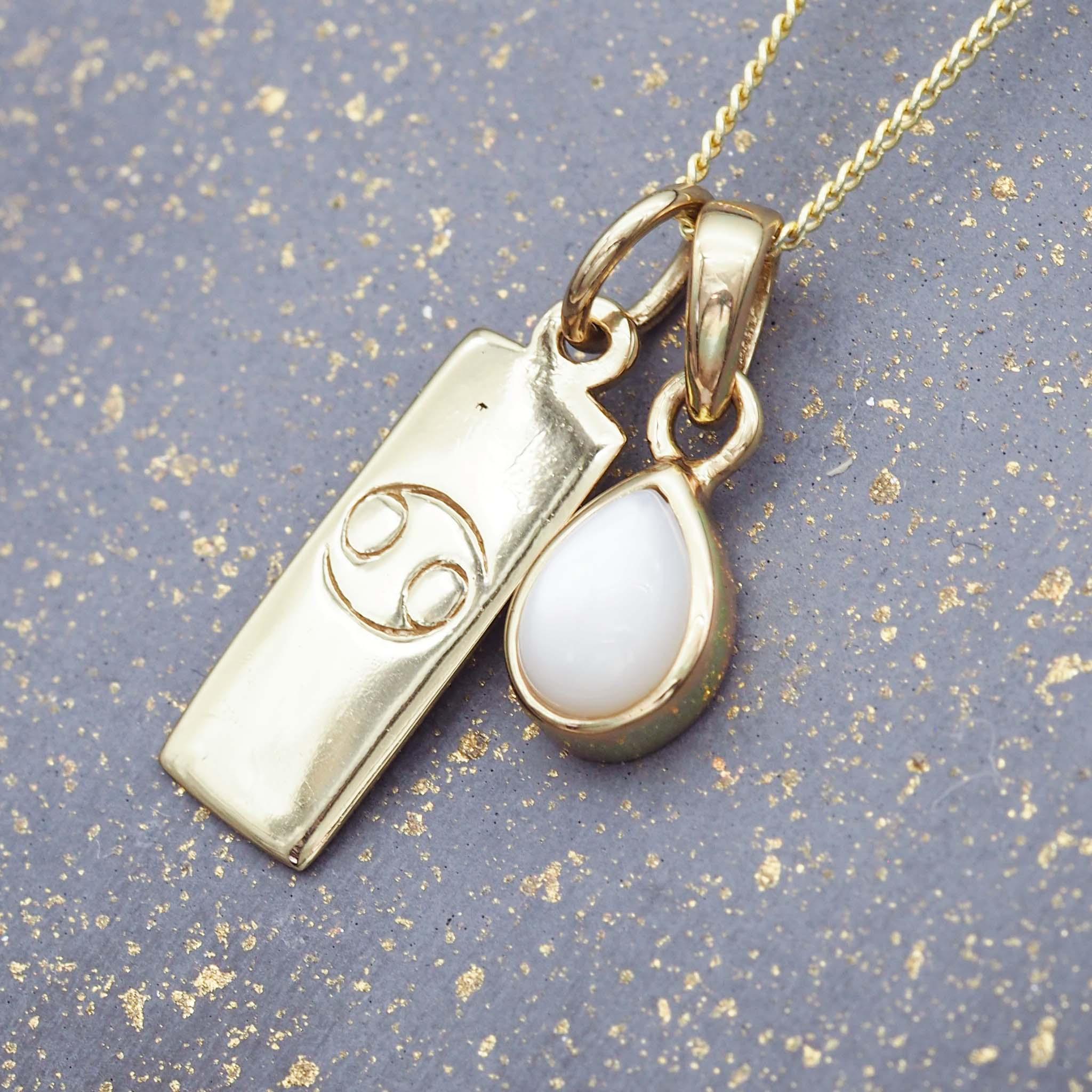Gold Zodiac Cancer and june Birthstone pearl Necklace by indie and harper Australia 