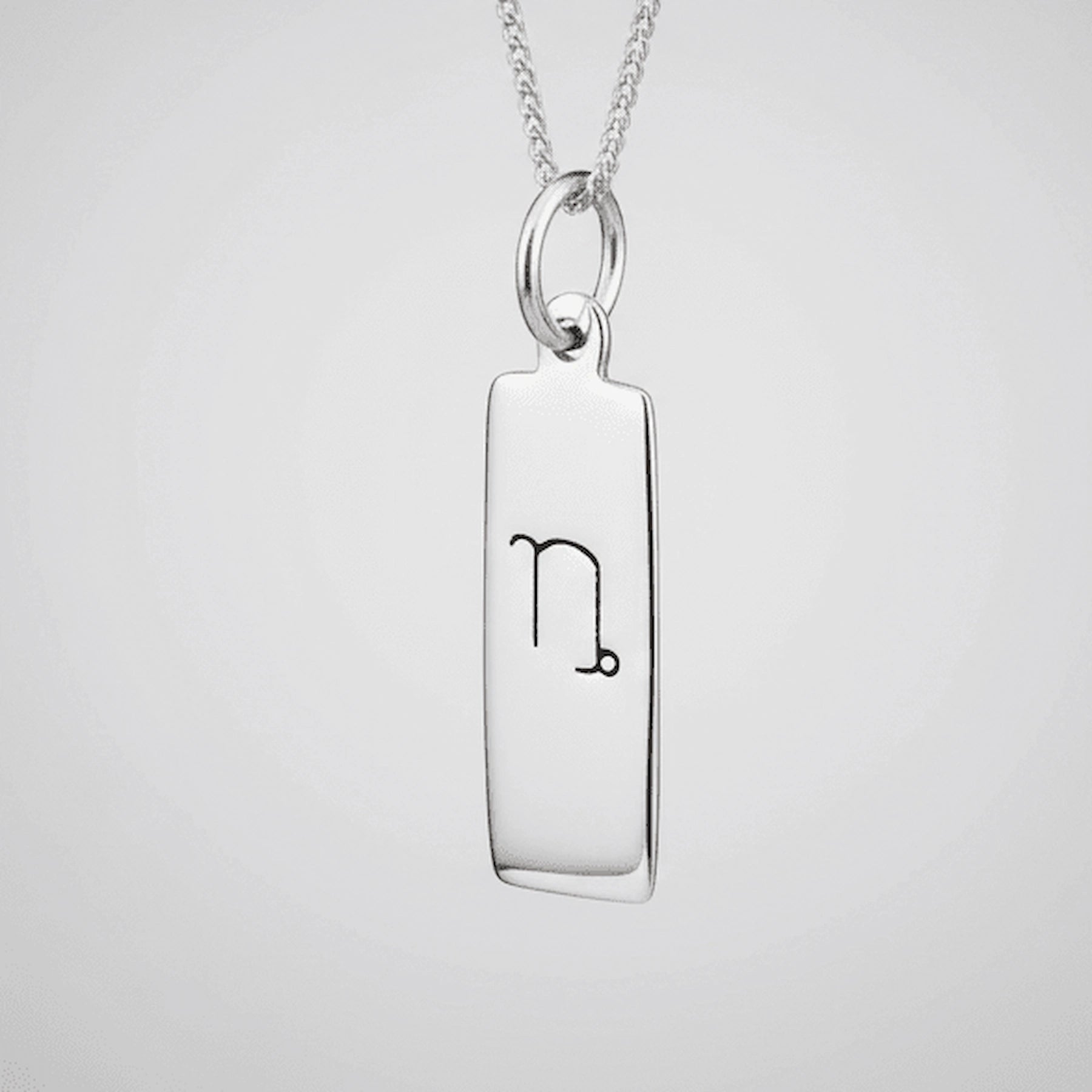 Capricorn zodiac necklace in sterling silver against a white background