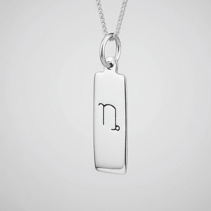 Capricorn zodiac necklace in sterling silver against a white background