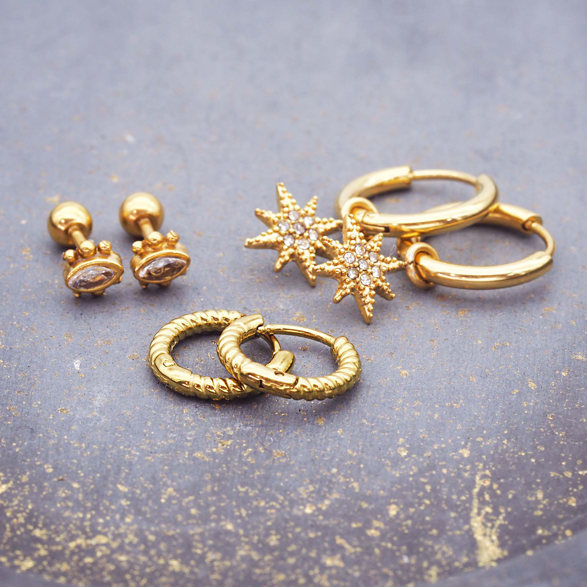 celestial gold set of earrings by indie and harper australia