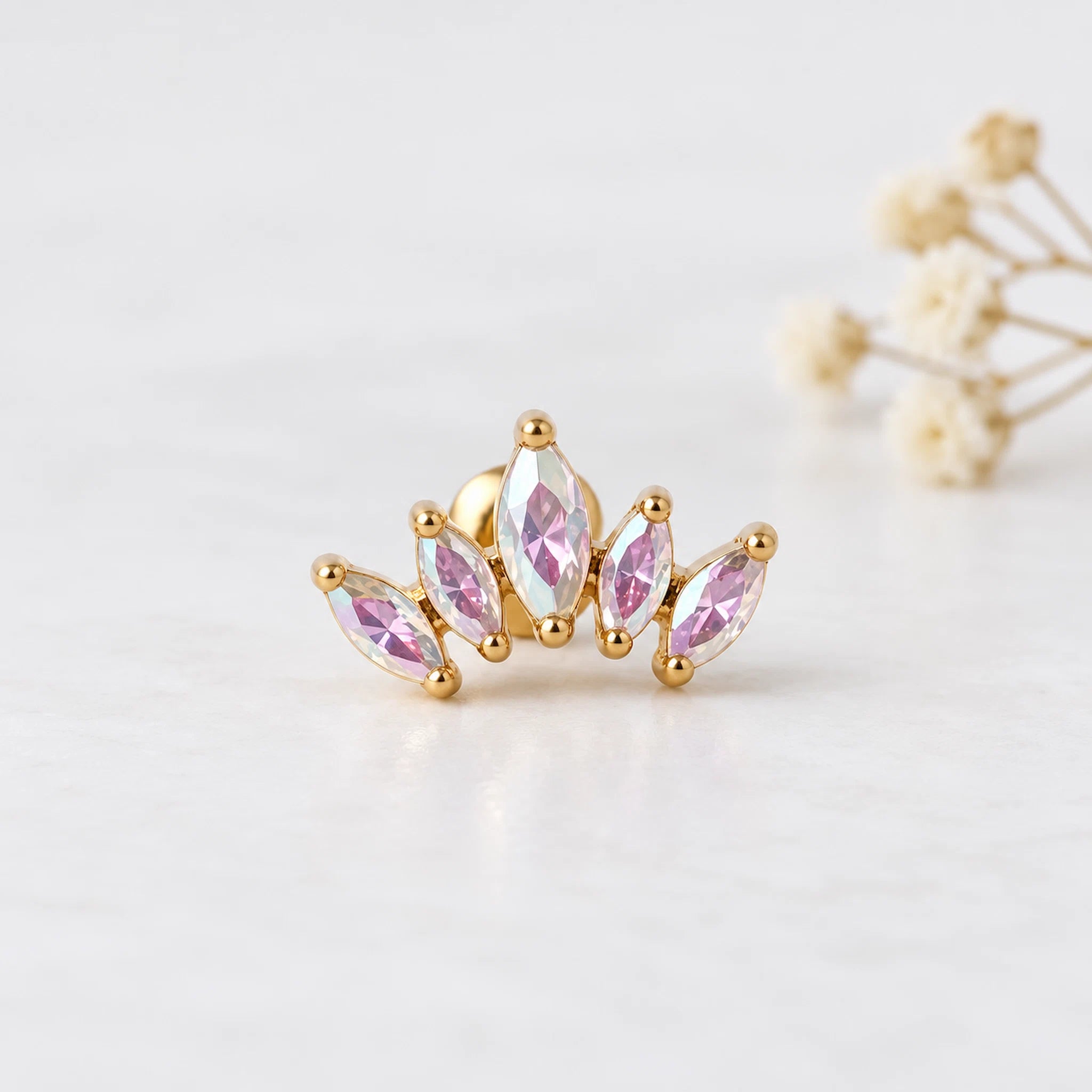 gold celestial crystal stud earring by indie and harper