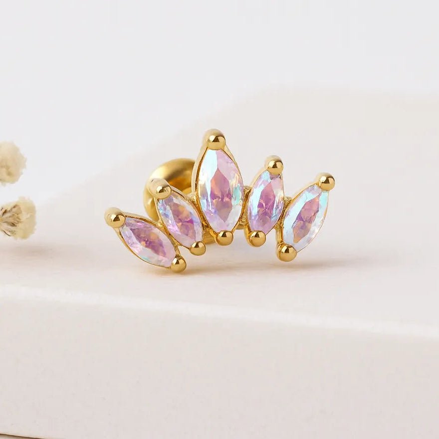 gold celestial crystal stud earring by indie and harper