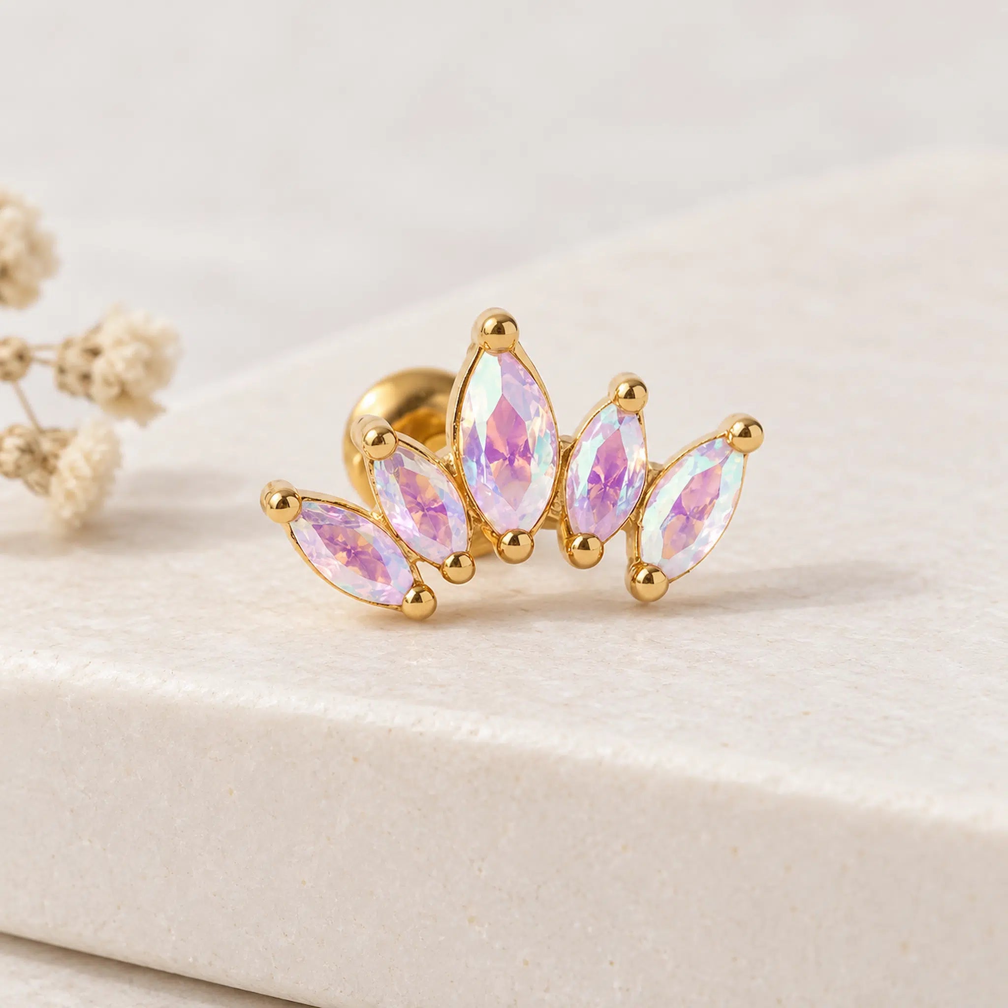 gold celestial crystal stud earring by indie and harper