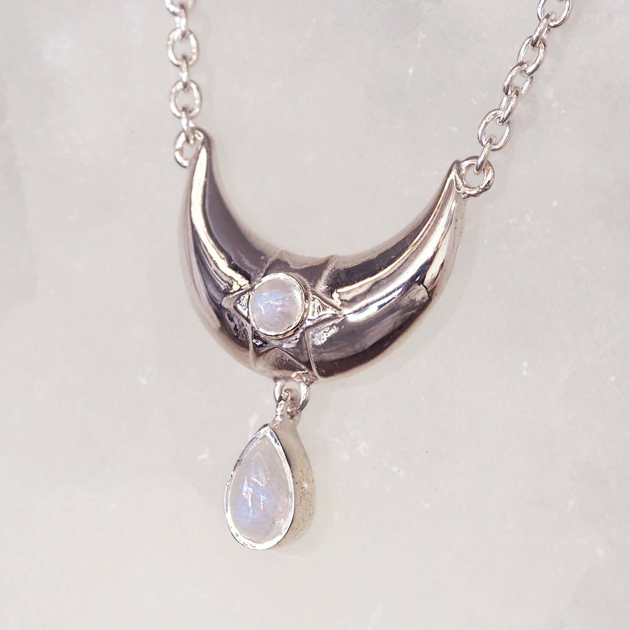 celestial moonstone necklace - natural moonstones with sterling silver setting and star details - women's necklaces by online jewellery brand indie and harper