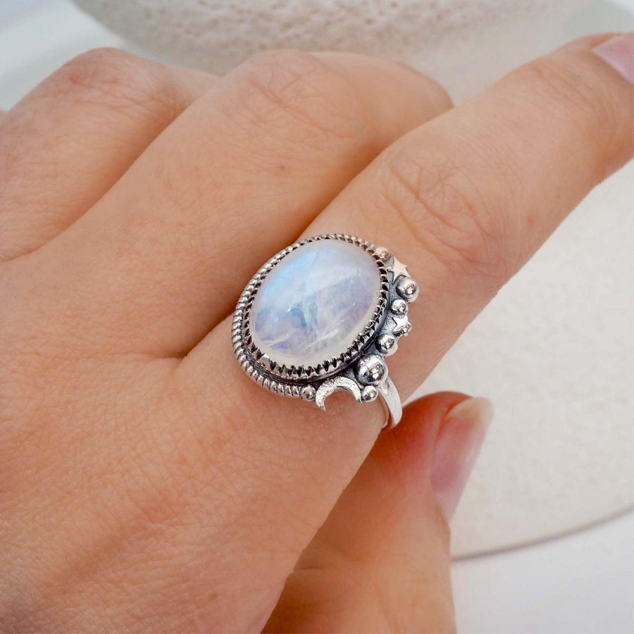 Moonstone Ring being worn - womens moonstone jewellery Australia 