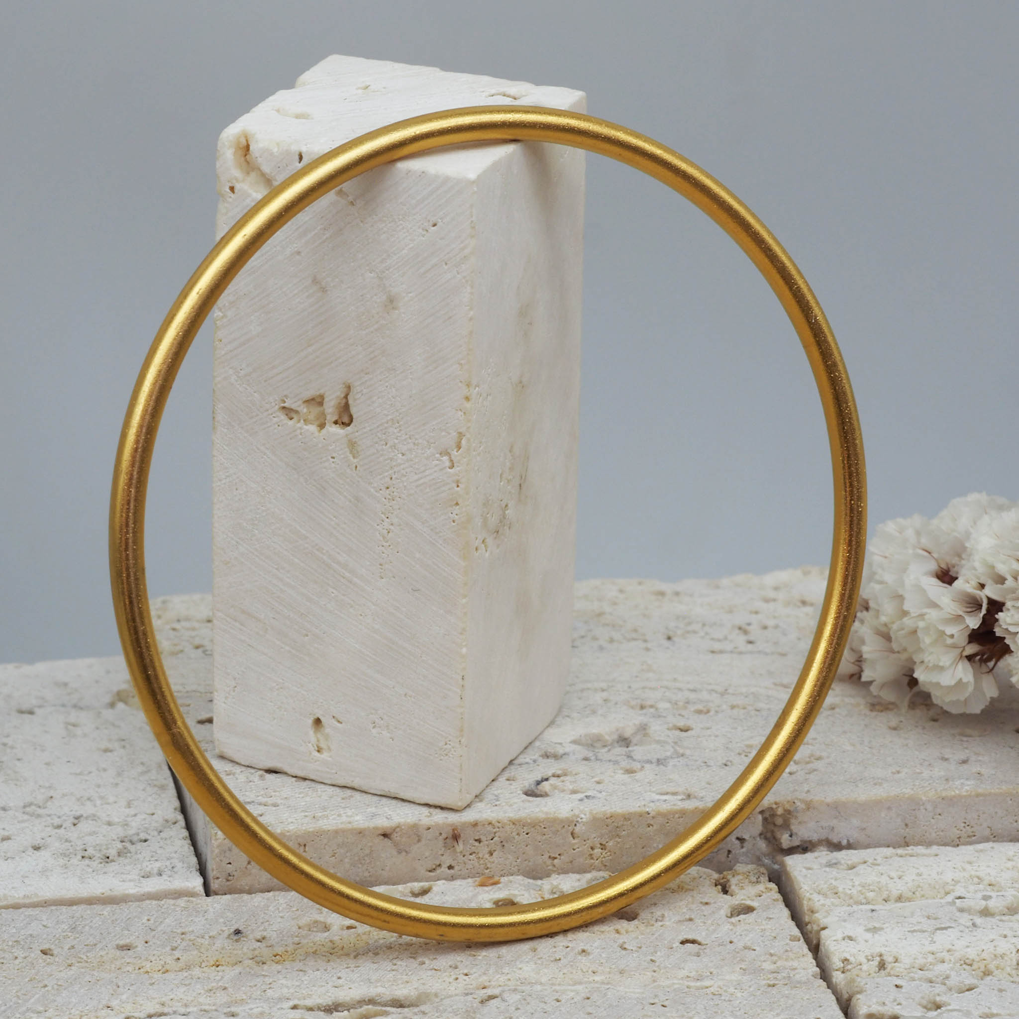 Thin gold bangle bracelet with brushed gold finish - waterproof jewellery