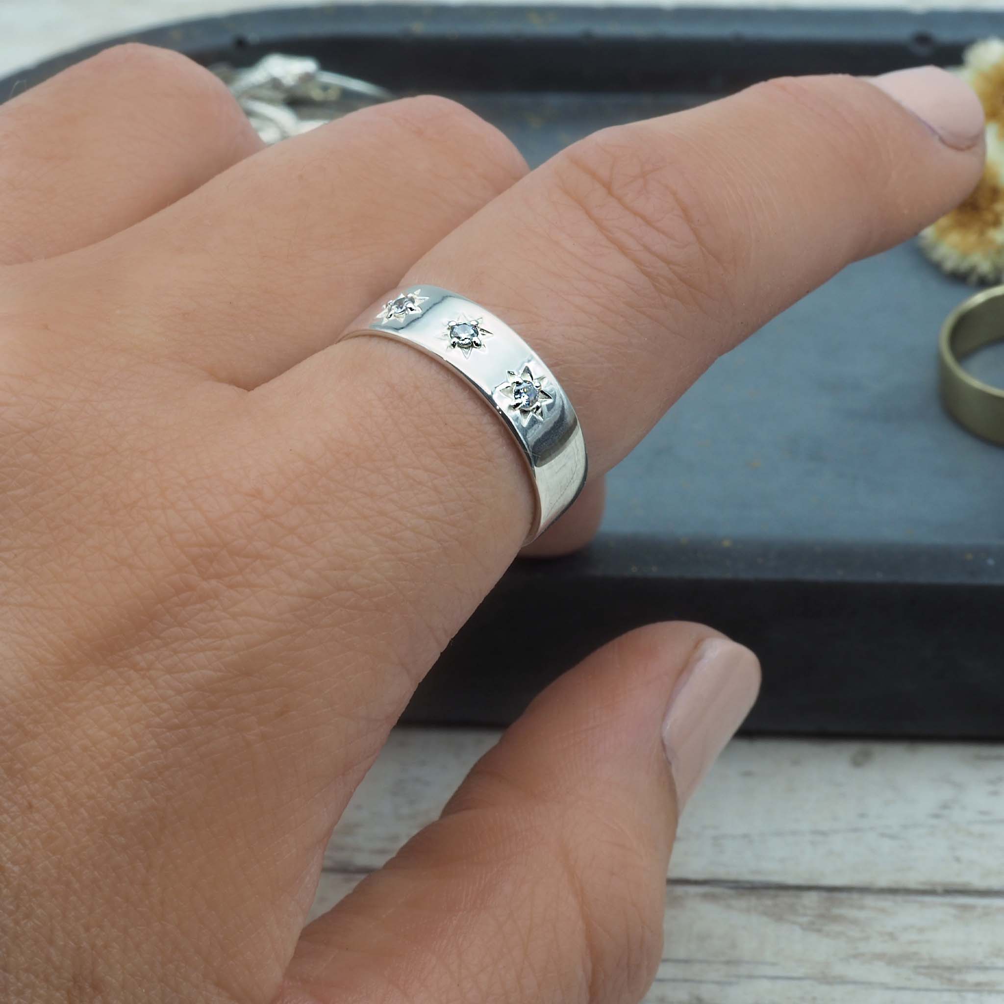 finger wearing sterling silver band ring - womens sterling silver jewellery by Australian jewellery brands online indie and harper