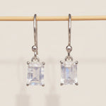 Sterling silver classic french hook earrings with emerald-cut natural moonstones