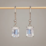 Sterling silver classic french hook earrings with emerald-cut natural moonstones