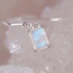 sterling silver classic french hook earring with a emerald-cut natural moonstone 