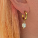 Gold Classic Pearl Hoop Earrings by indie and harper