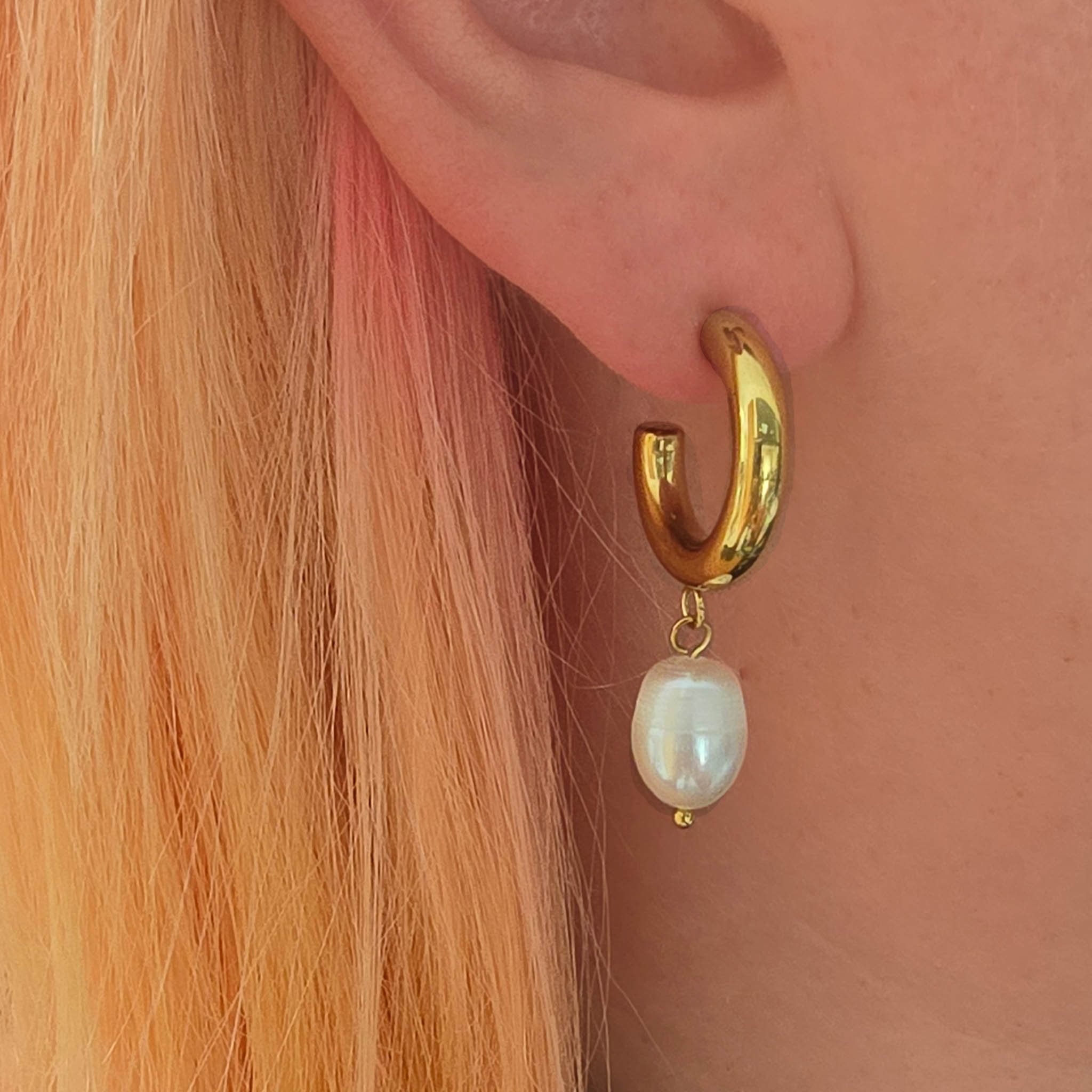 Gold Classic Pearl Hoop Earrings by indie and harper
