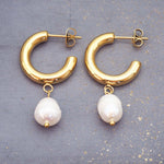 classic statement pearl earrings - made with stainless steel and gold plating - waterproof jewellery online by indie and harper