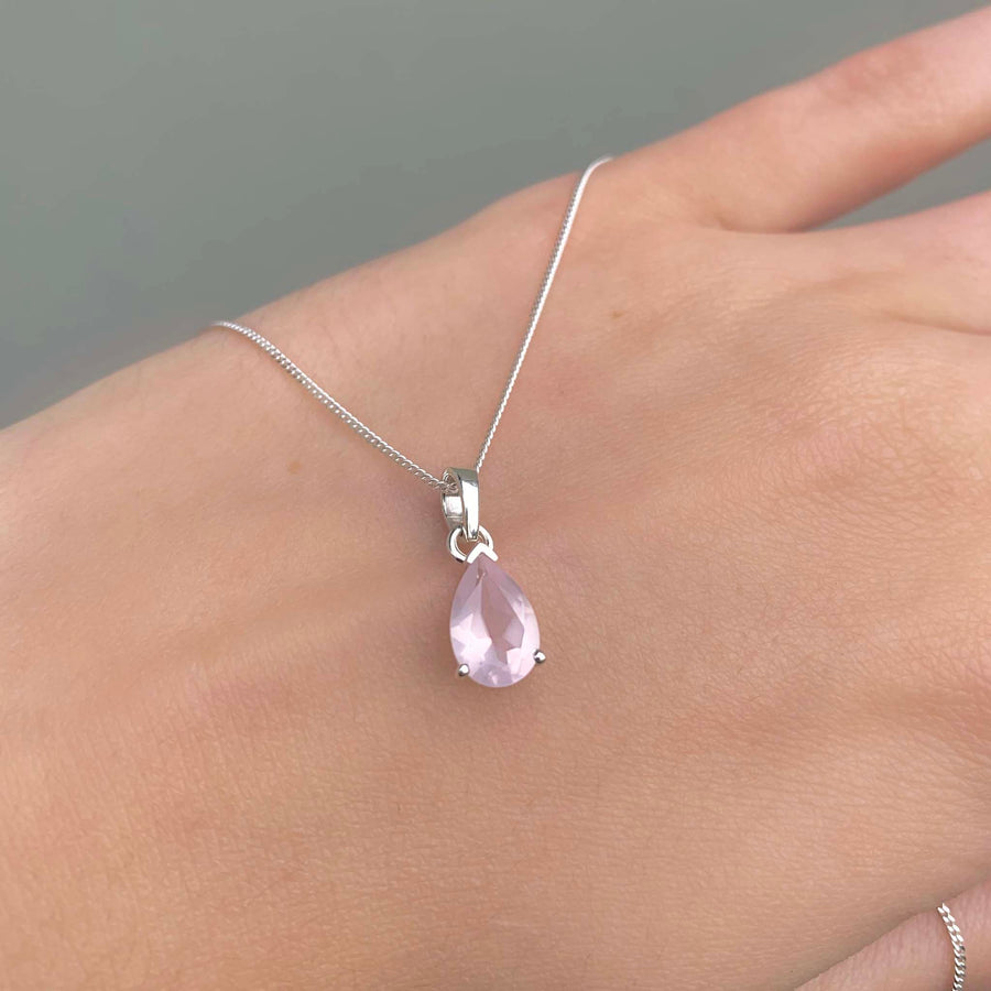 classic rose quartz pendant necklace - sterling silver necklace with beautiful rose quartz gemstone in a claw setting - women's online jewellery brand indie and harper