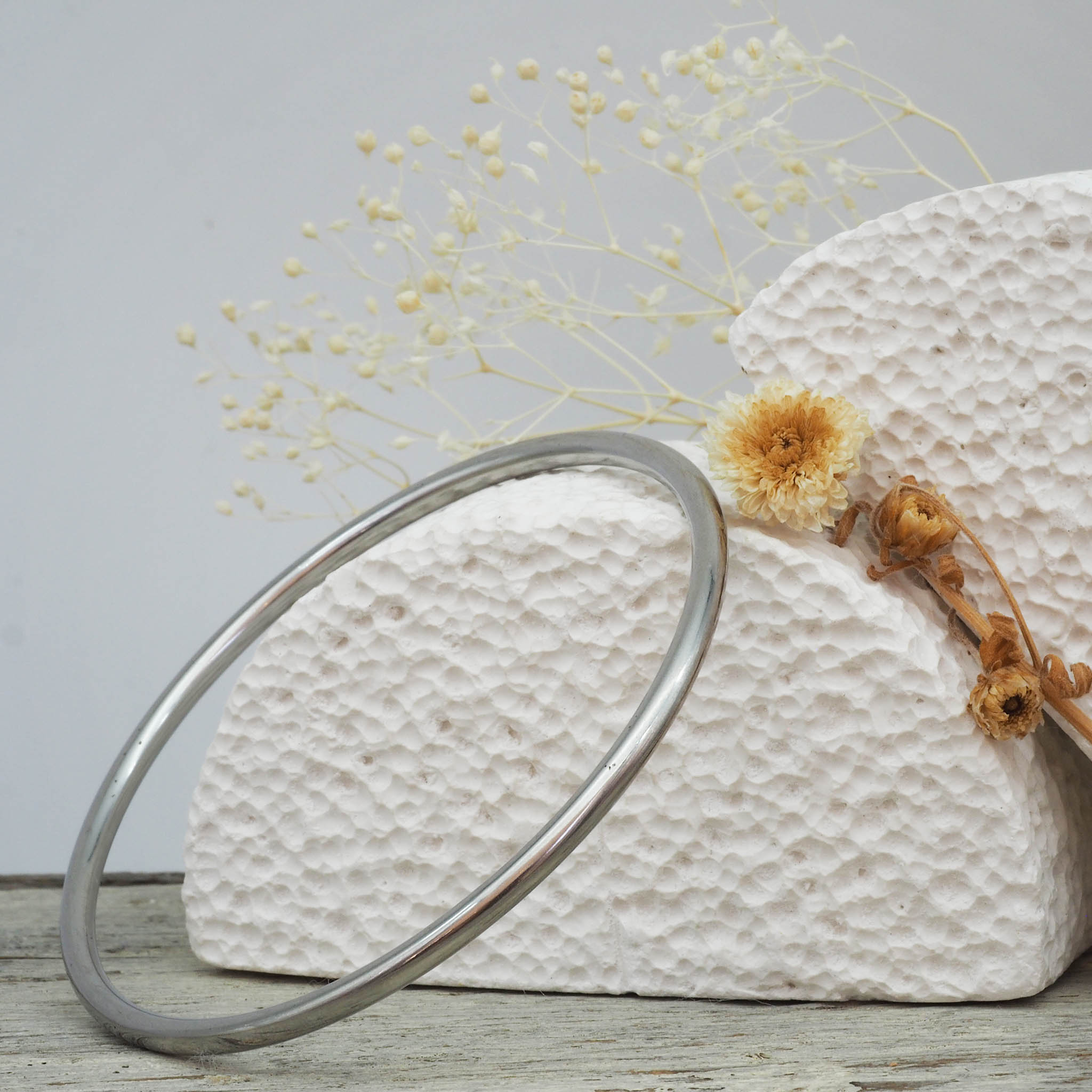 Stainless steel silver bangle - bohemian jewellery