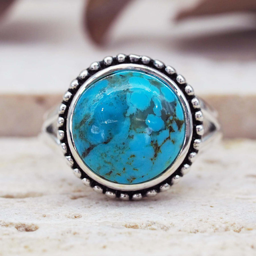 Round Turquoise Ring made with Sterling silver - womens turquoise jewellery Australia 