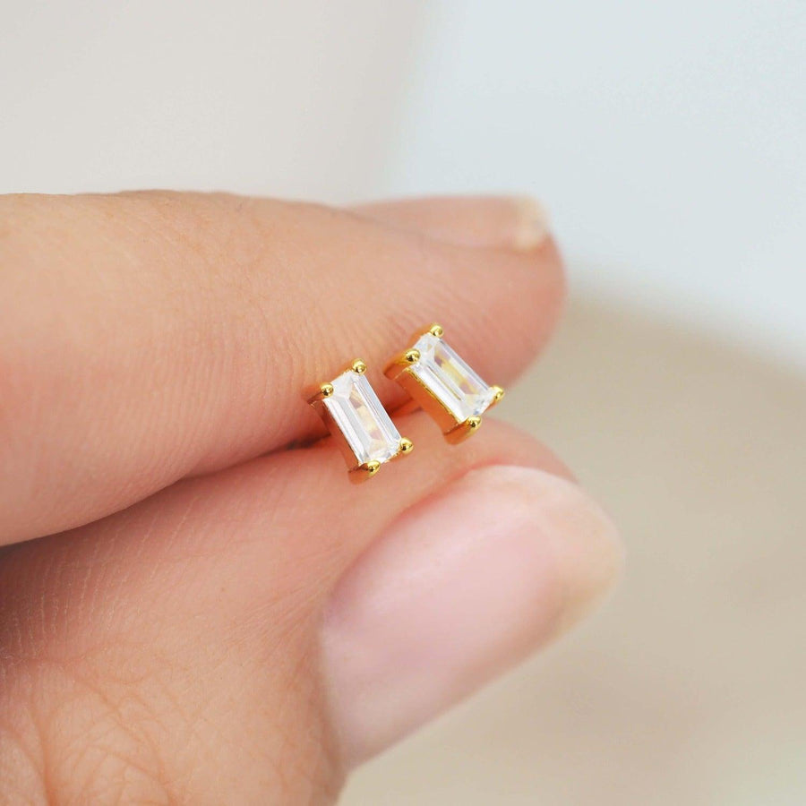 Dainty Baguette Gold Stud Earrings - womens gold jewellery Australia by indie and harper