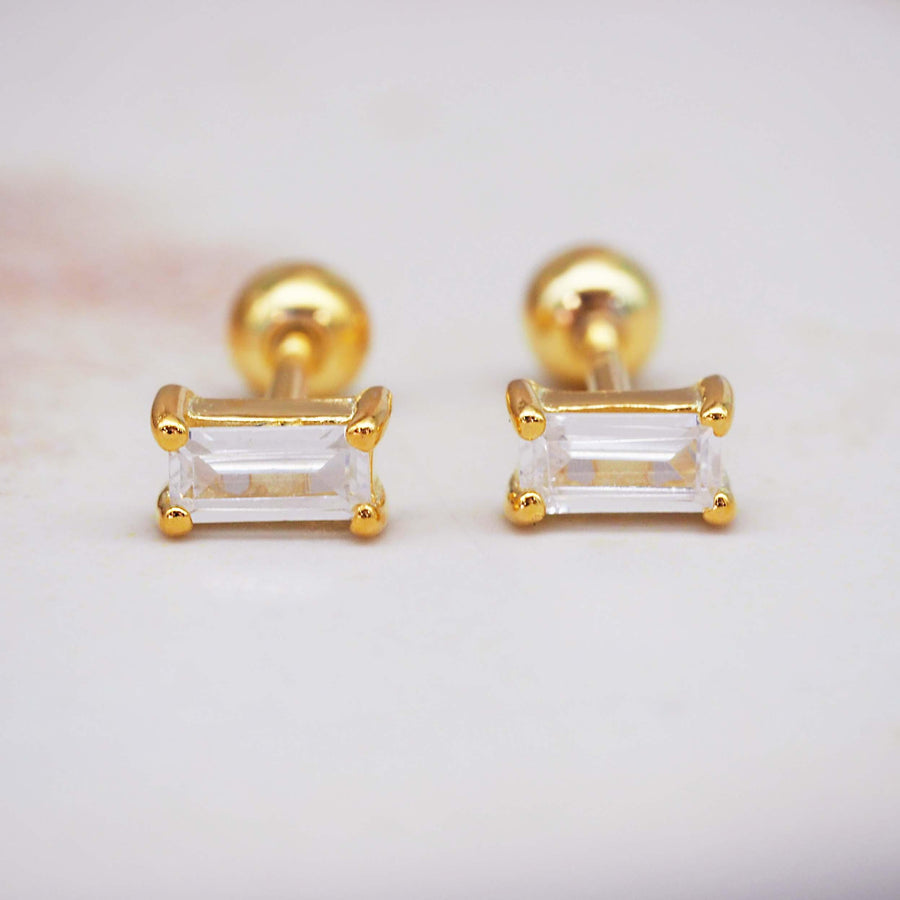 Dainty Baguette gold Earrings - womens gold jewellery Australia