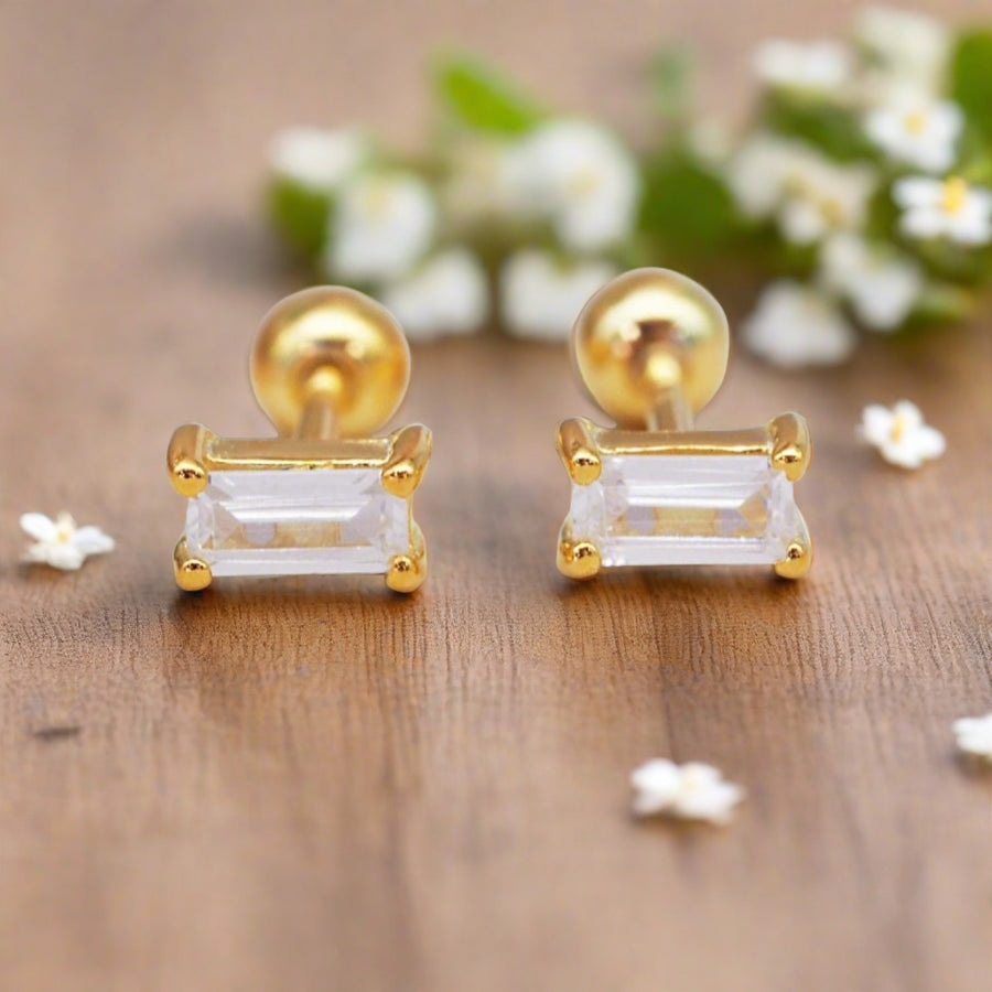 Dainty Baguette gold Stud Earrings - womens gold jewellery Australia by indie and harper