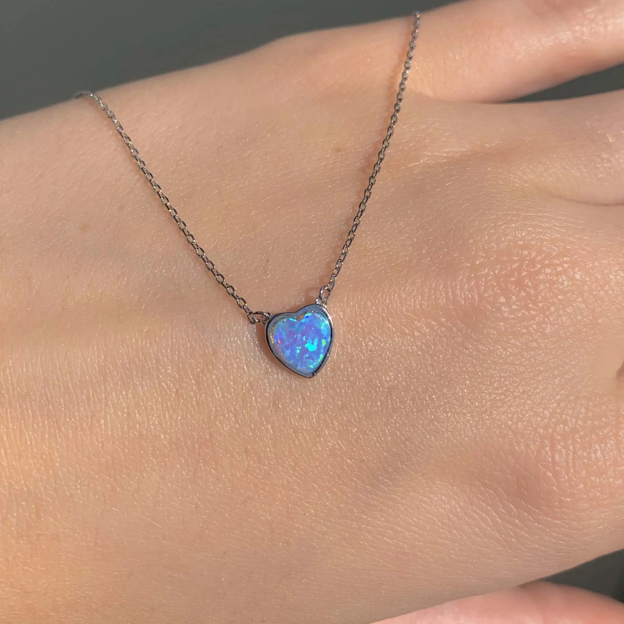 dainty heart blue opal necklace - blue opal jewellery by Australian jewellery brands indie and harper